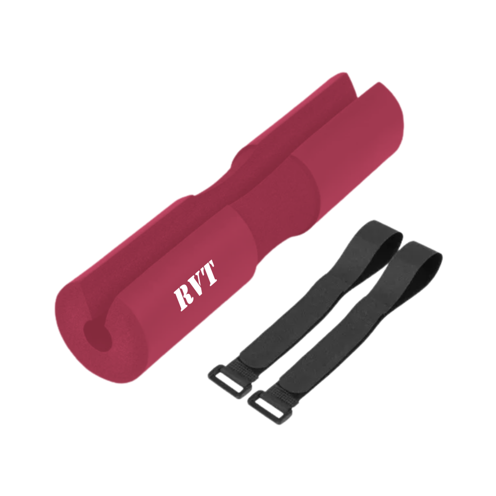 Protector acolchonado para barra olimpica de gimnasio con cintas de ajuste color rojo