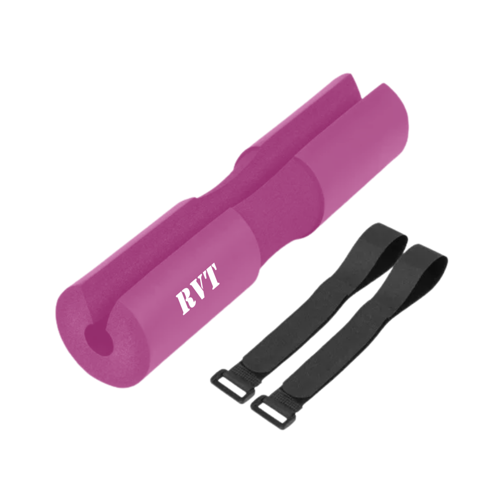 Protector acolchonado para barra olimpica de gimnasio con cintas de ajuste color rosa