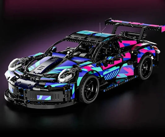Porsche 911 Rsr Bloques Construccion Auto Deportivos Juego - Rosa Y Azul