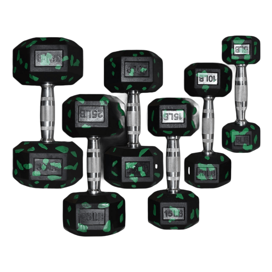 Set de Mancuernas Hexagonales Camuflaje - 5 a 30 Libras