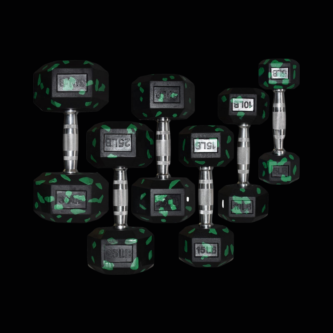 Set de Mancuernas Hexagonales Camuflaje - 5 a 30 Libras