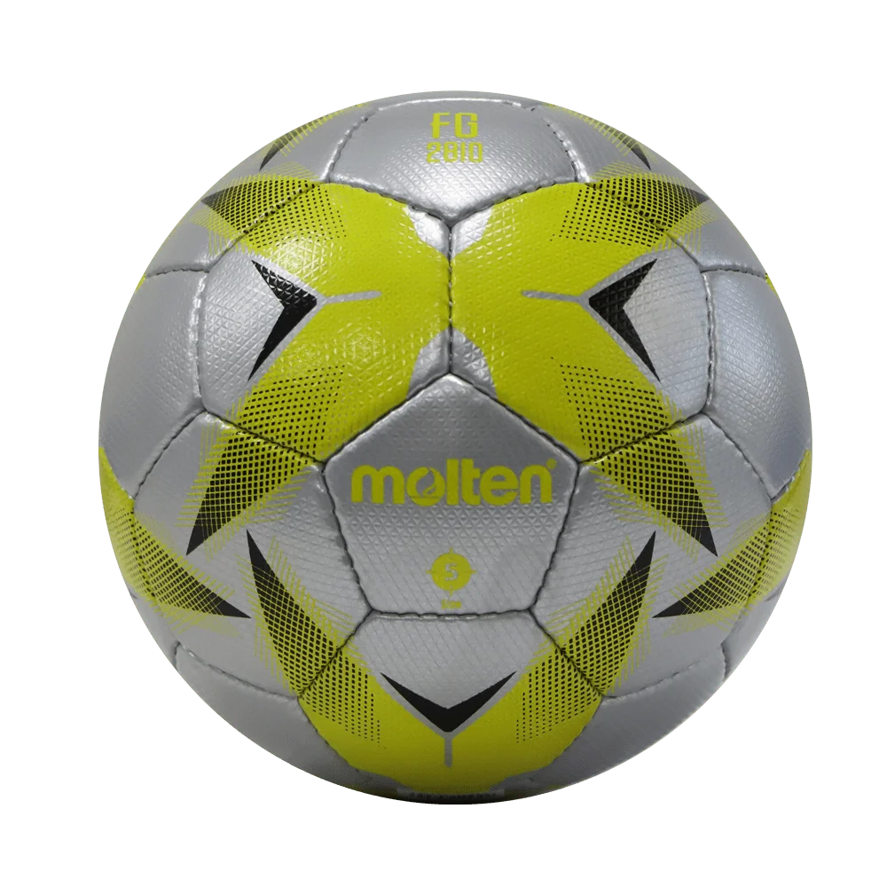 Balón De Futbol Soccer F5R2810-SY Piel Sintetica Cosido A Mano Plata Amarillo Dorado No.5 Molten