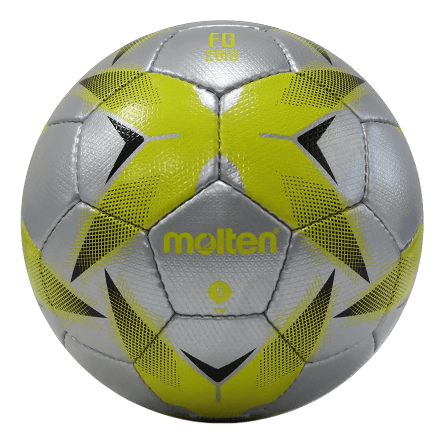 Balón De Futbol Soccer F5R2810-SY Piel Sintetica Cosido A Mano Plata Amarillo Dorado No.5 Molten