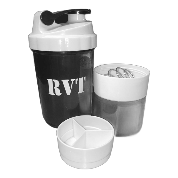 Shaker Vaso Mezclador RVT 3 en 1 con Compartimentos y Pastillero | 500ml